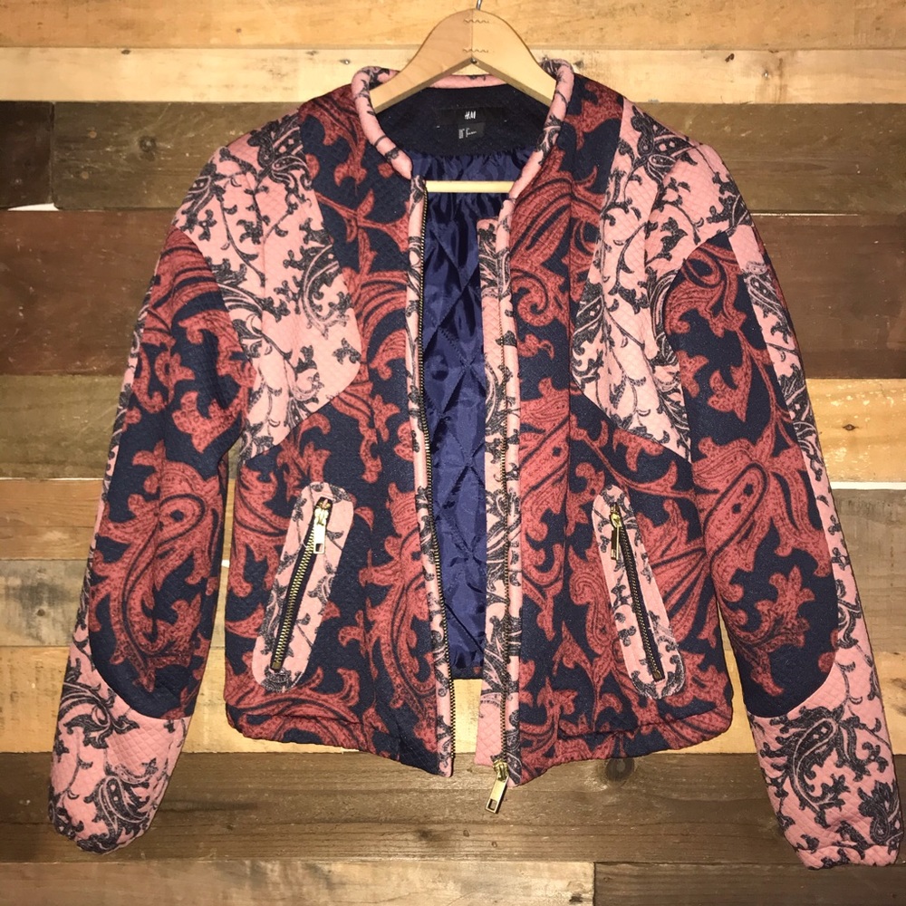 H&M Quilted Floral Tapestry Bomber Puffer Jacket - Picture 2 of 7